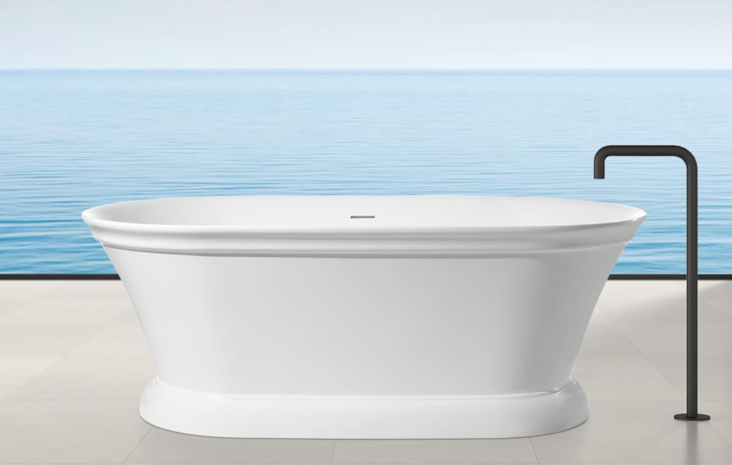 AK-9098-66 Pure White freestanding bathtub with rolled rim and plinth base
