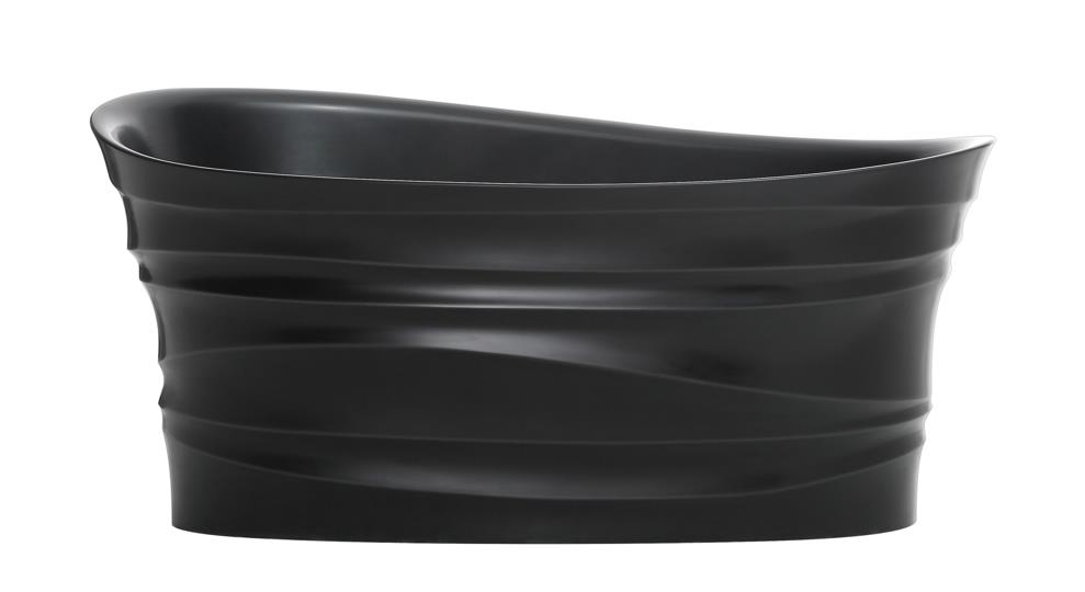 Matte Black 哑光黑独立式浴缸，非对称船型轮廓与波浪形外壁，白色背景产品图