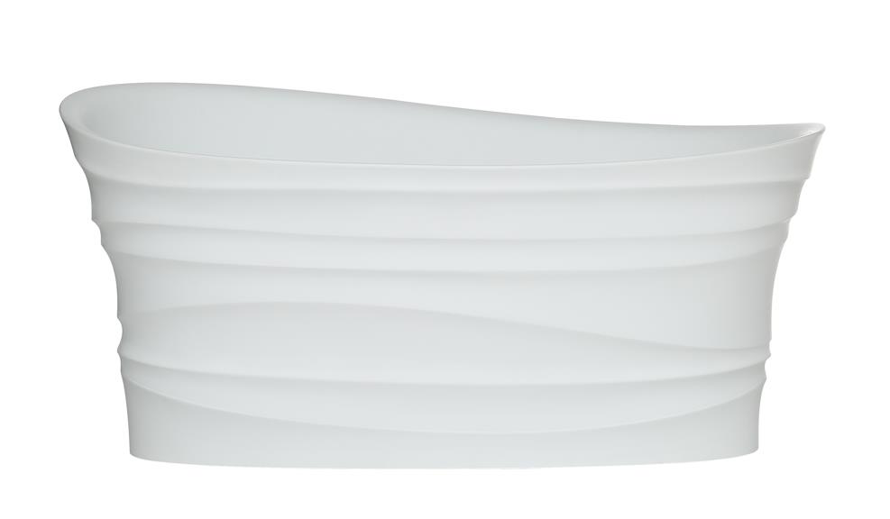 Matte White 哑光白独立式浴缸，非对称船型轮廓与波浪形外壁，白色背景产品图